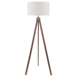 Armitage Dark Wood Tripod Floor Lamp with Natural Linen Shade