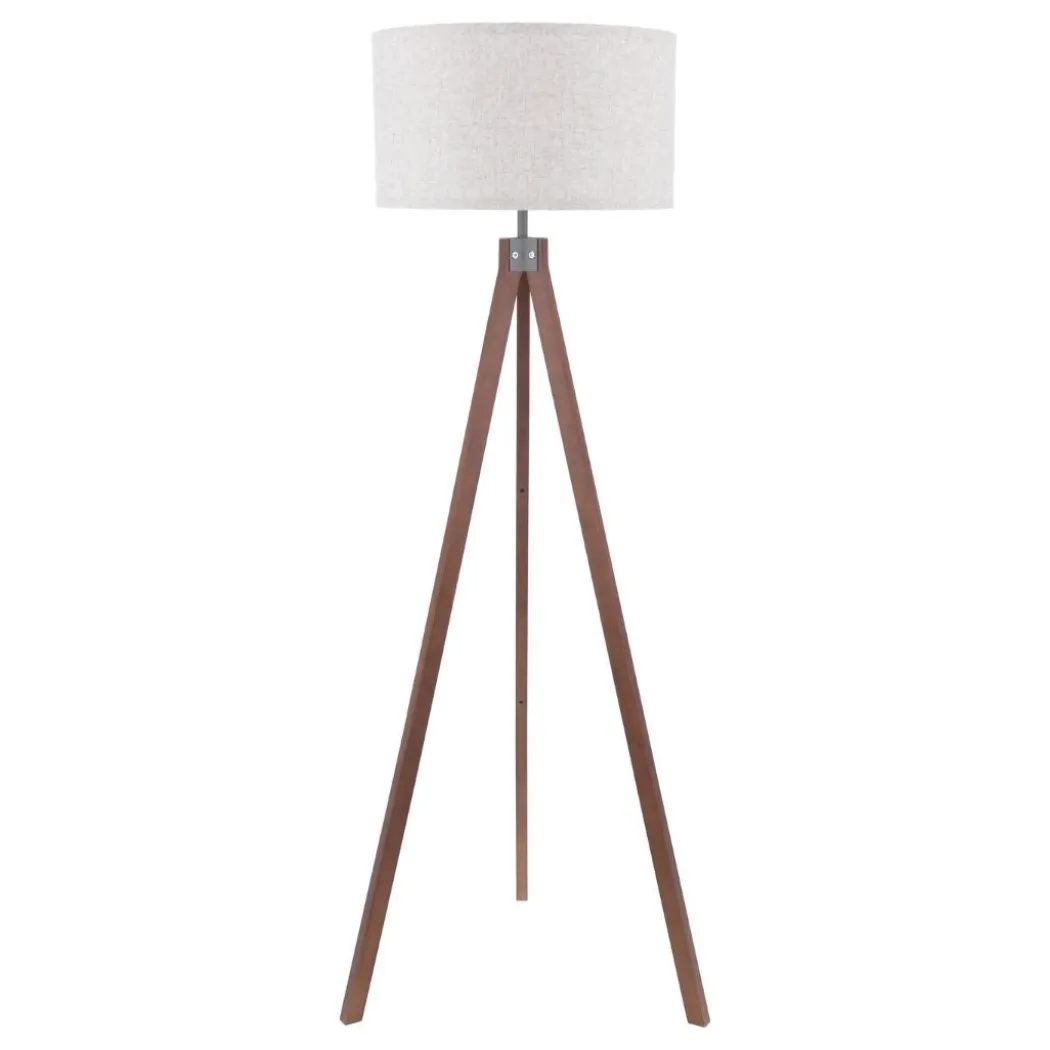 Armitage Dark Wood Tripod Floor Lamp with Natural Linen Shade