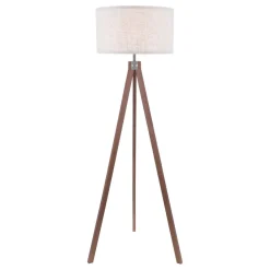 Armitage Dark Wood Tripod Floor Lamp with Natural Linen Shade