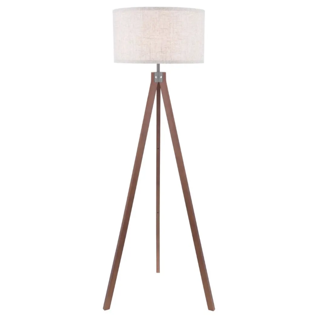 Armitage Dark Wood Tripod Floor Lamp with Natural Linen Shade