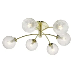 Avari Ice Crystal and Satin Brass 6 Light Semi Flush Ceiling Light