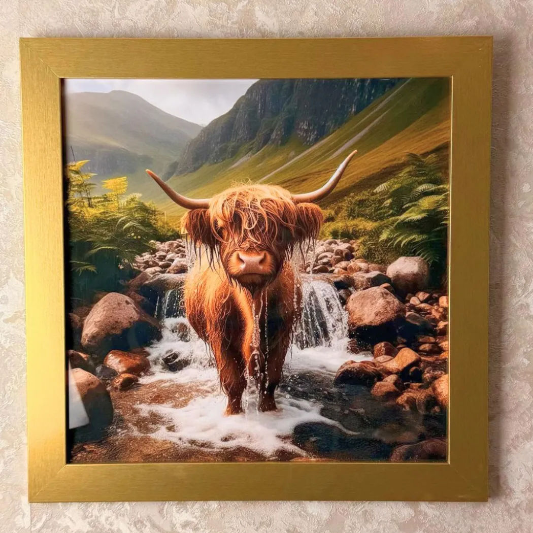 Baby Highland Cow Artwork with Gold Frame