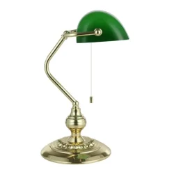 Banker Desk Table Lamp with Green Glass Shade