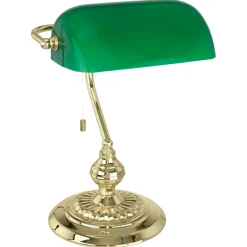 Banker Desk Table Lamp with Green Glass Shade