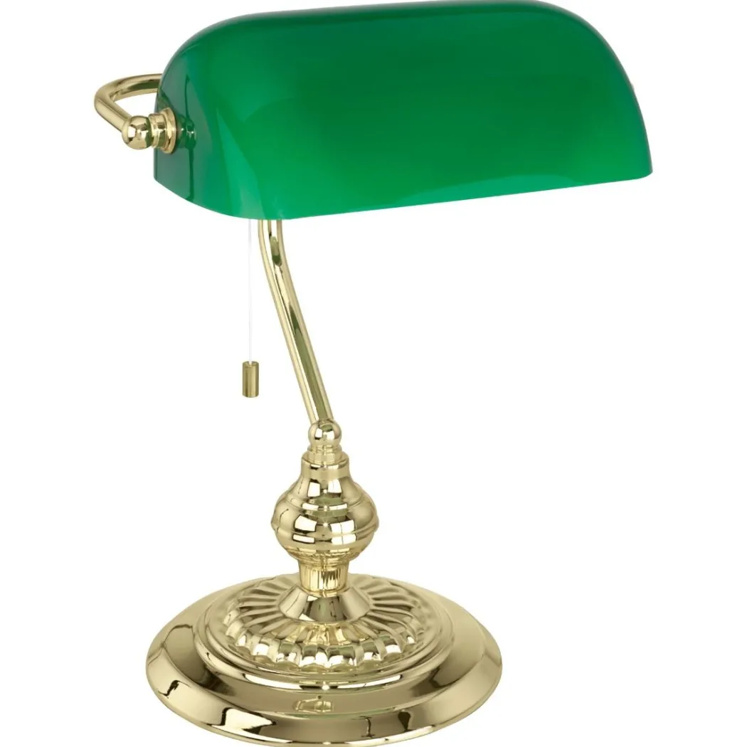 Banker Desk Table Lamp with Green Glass Shade
