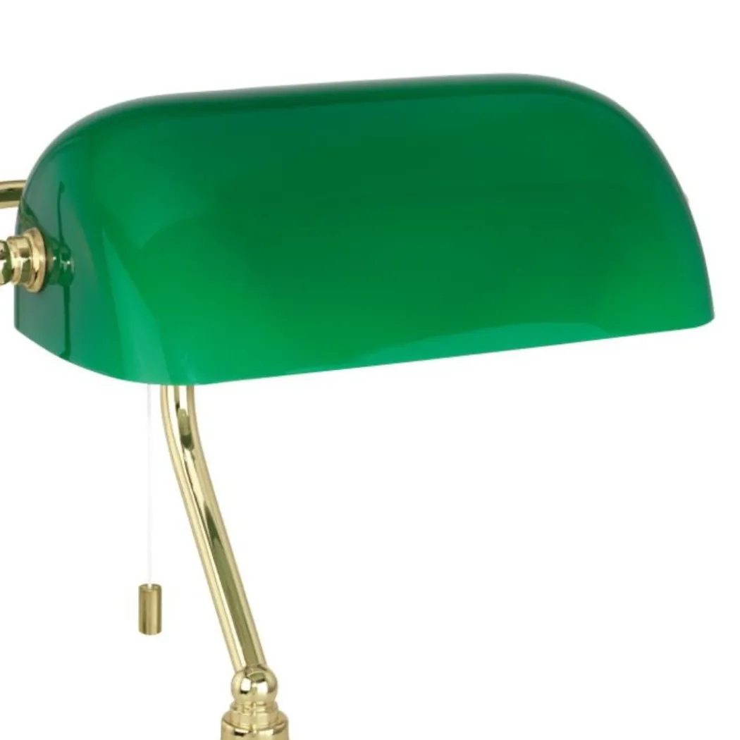 Banker Desk Table Lamp with Green Glass Shade