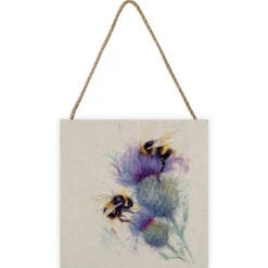 Bees on Thistle Small Wooden Hanging Block