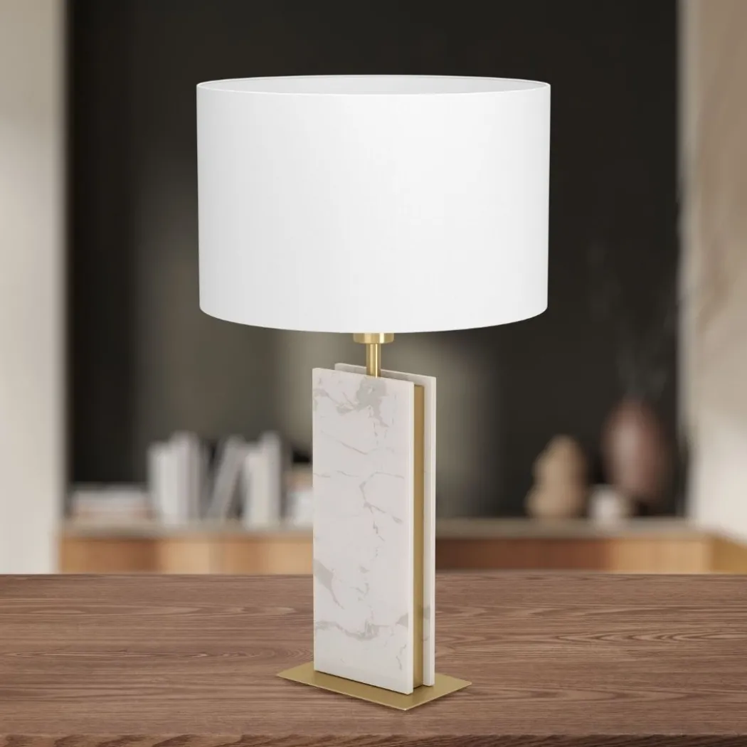 Belesar White Stone & Gold Table Lamp