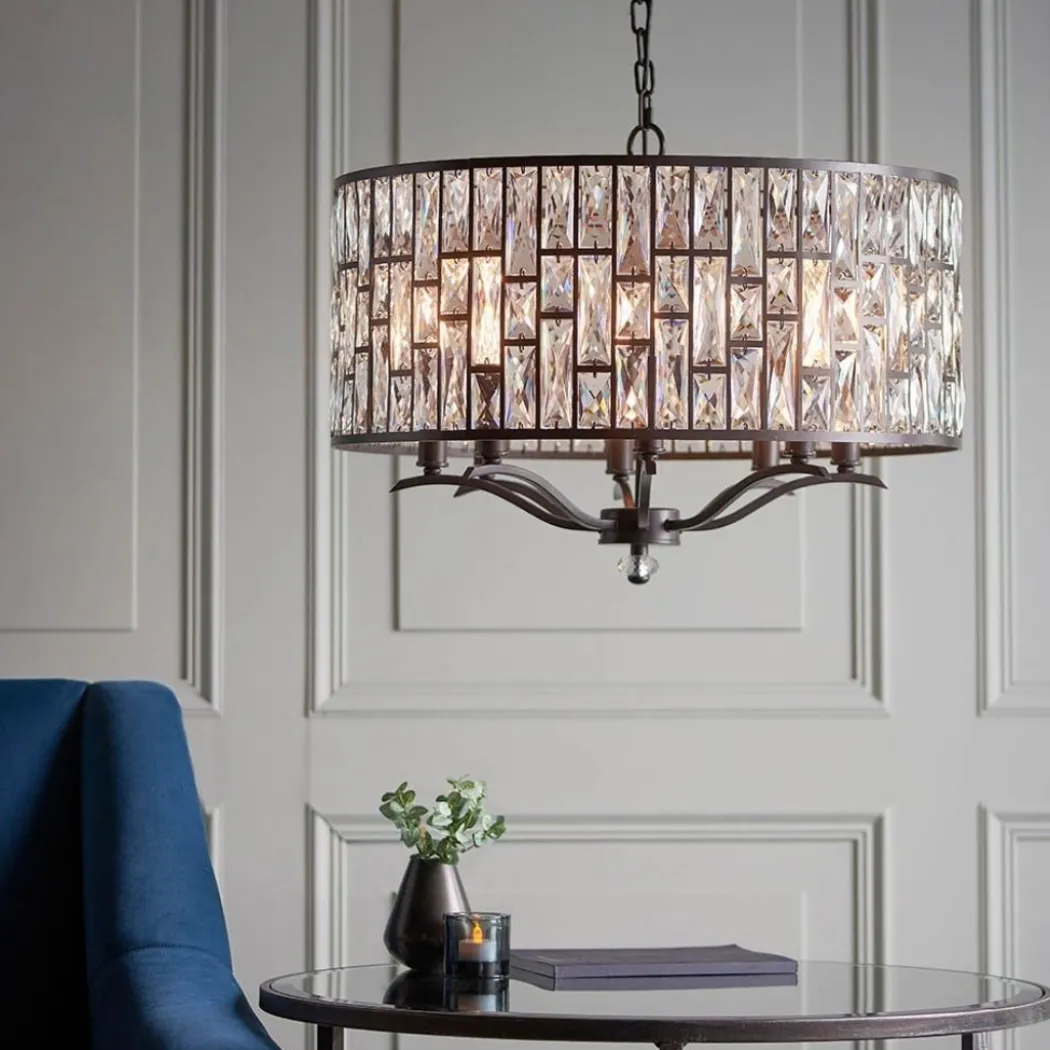Belle 8 Light Dark Bronze & Crystal Pendant Ceiling Light