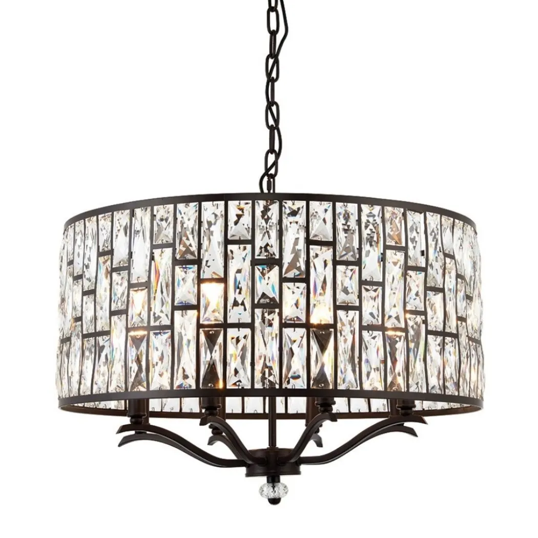 Belle 8 Light Dark Bronze & Crystal Pendant Ceiling Light