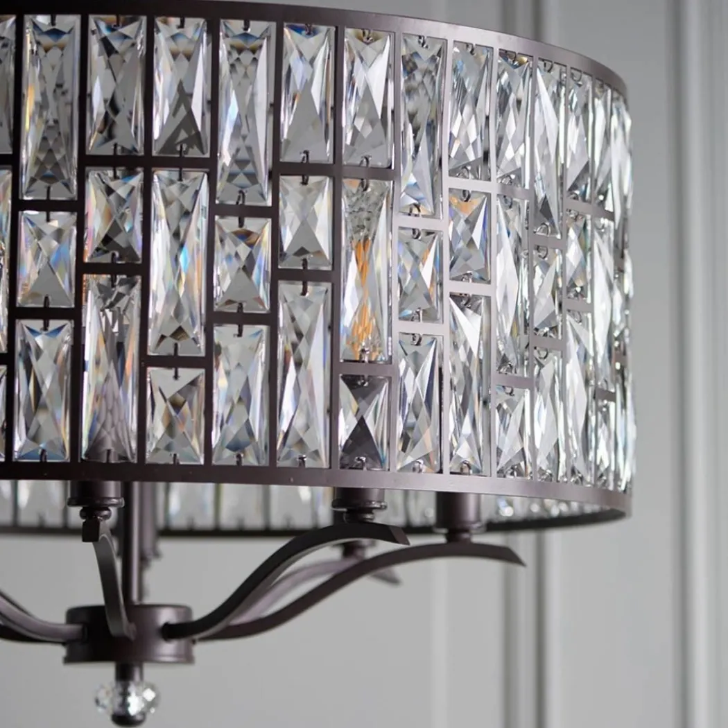 Belle 8 Light Dark Bronze & Crystal Pendant Ceiling Light