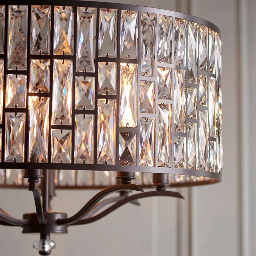 Belle 8 Light Dark Bronze & Crystal Pendant Ceiling Light