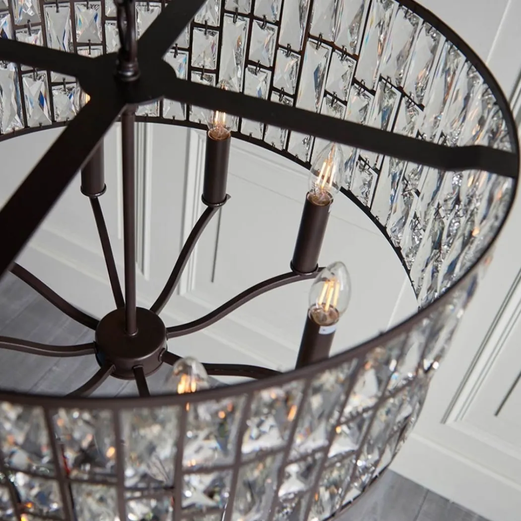 Belle 8 Light Dark Bronze & Crystal Pendant Ceiling Light