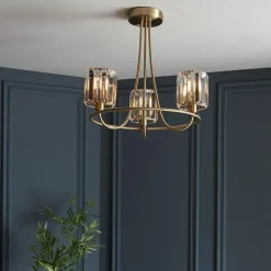 Berenice 3 Light Semi Flush Antique Brass Ceiling Light