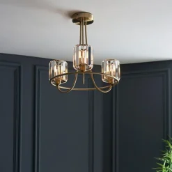Berenice 3 Light Semi Flush Antique Brass Ceiling Light