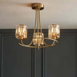 Berenice 3 Light Semi Flush Antique Brass Ceiling Light