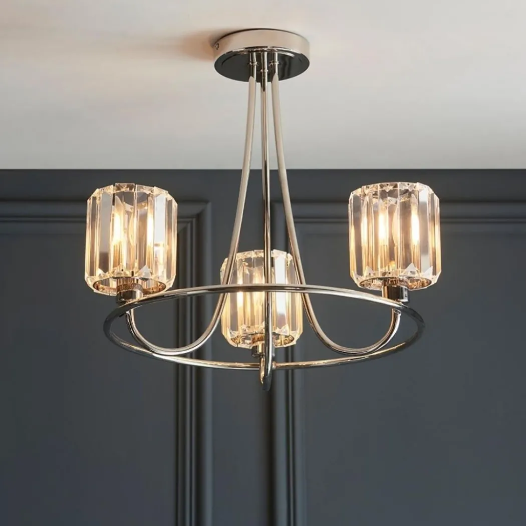 Berenice 3 Light Semi Flush Silver Ceiling Light