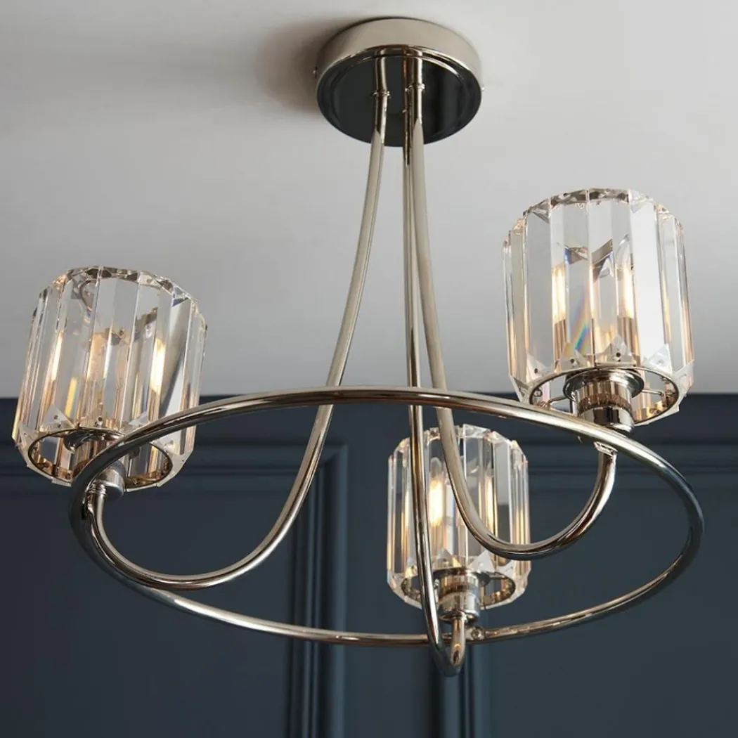 Berenice 3 Light Semi Flush Silver Ceiling Light