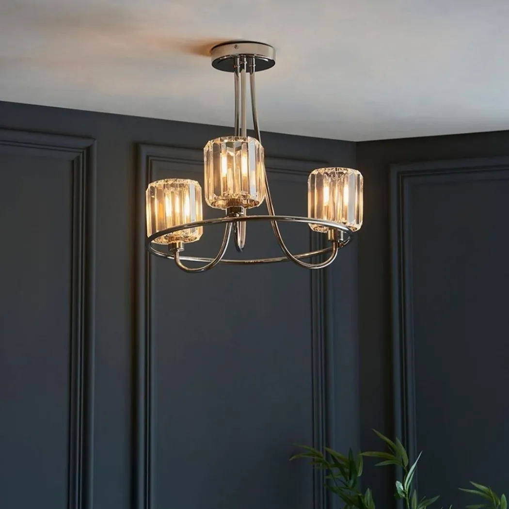 Berenice 3 Light Semi Flush Silver Ceiling Light