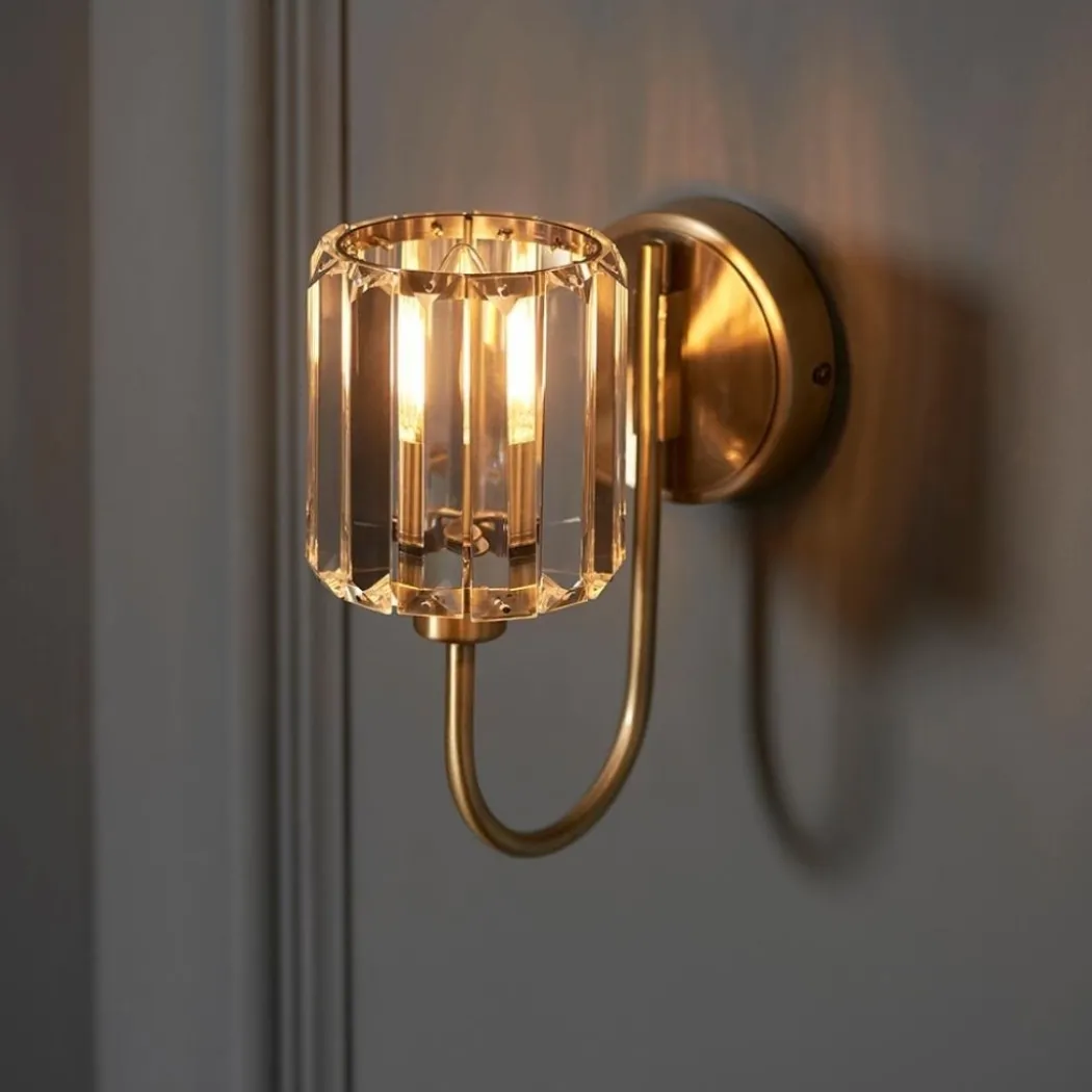 Berenice Antique Brass Wall Light with Faceted Glass Shade