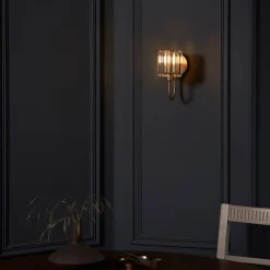 Berenice Antique Brass Wall Light with Faceted Glass Shade