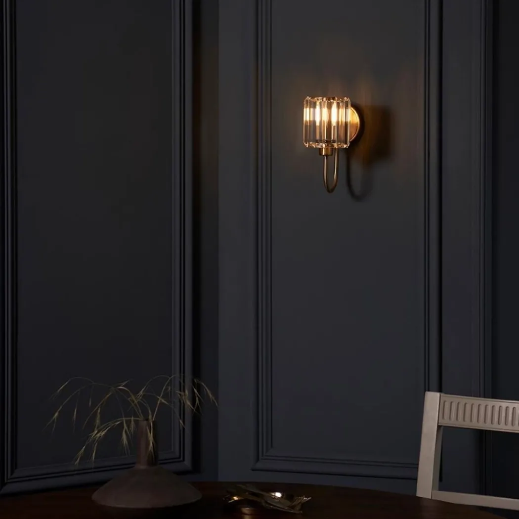 Berenice Antique Brass Wall Light with Faceted Glass Shade