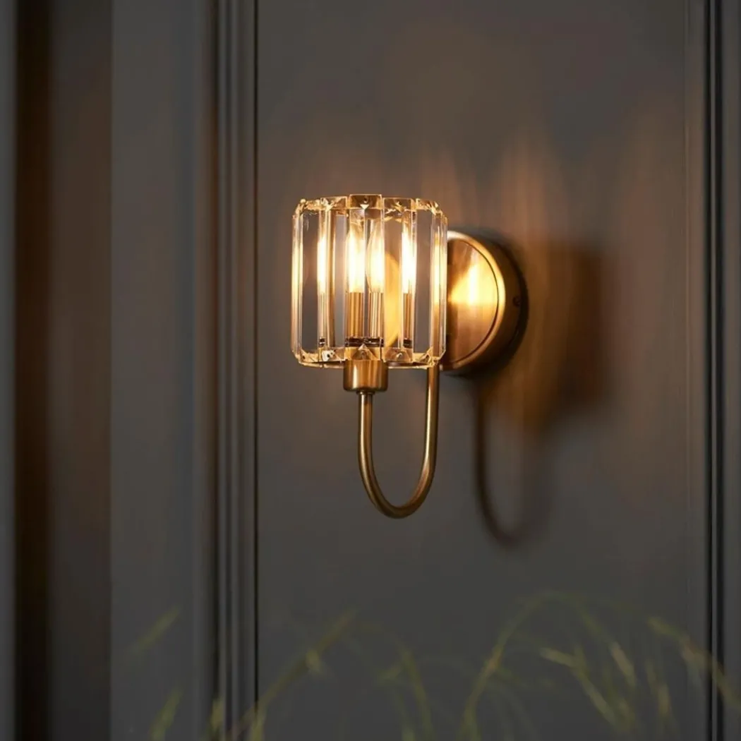 Berenice Antique Brass Wall Light with Faceted Glass Shade