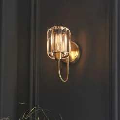 Berenice Antique Brass Wall Light with Faceted Glass Shade