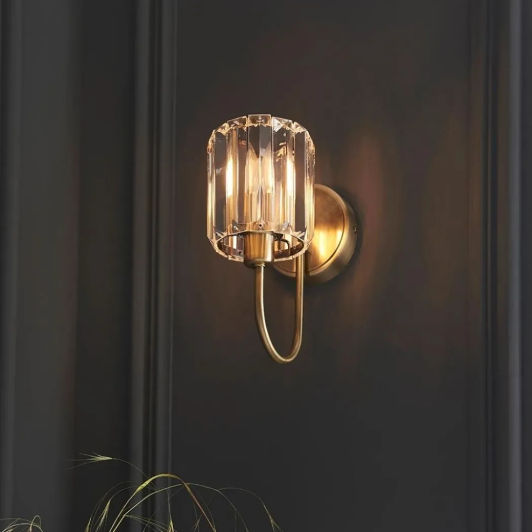 Berenice Antique Brass Wall Light with Faceted Glass Shade