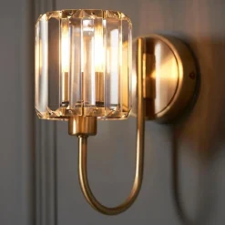 Berenice Antique Brass Wall Light with Faceted Glass Shade
