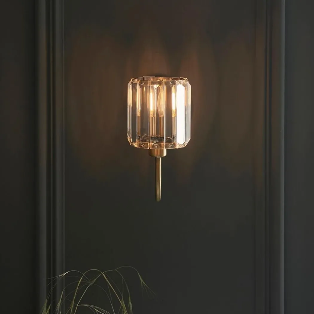 Berenice Antique Brass Wall Light with Faceted Glass Shade
