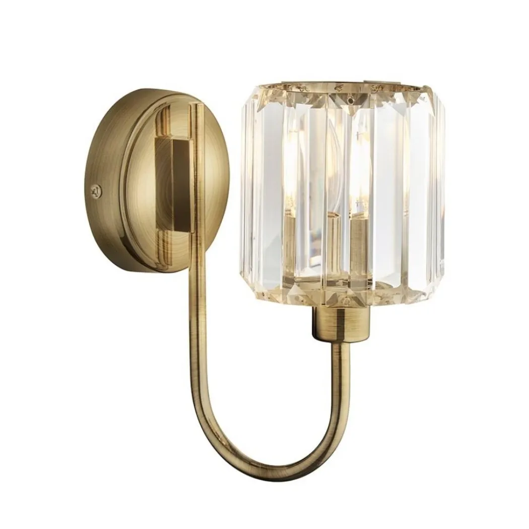 Berenice Antique Brass Wall Light with Faceted Glass Shade