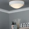 Beta White Bathroom IP44 Flush Ceiling Light with Opal Glass Shade
