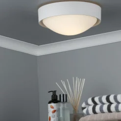 Beta White Bathroom IP44 Flush Ceiling Light with Opal Glass Shade