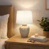 Bethany Dove Grey Crackle Ceramic Table Lamp with Cream Shade