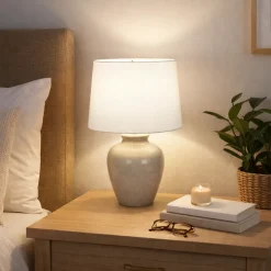 Bethany Dove Grey Crackle Ceramic Table Lamp with Cream Shade