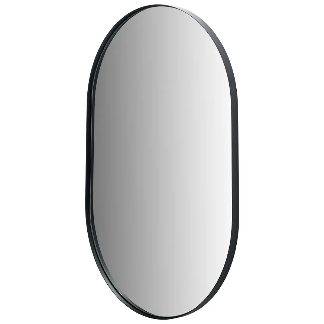 Black Metal Slim Frame Oval Wall Mirror