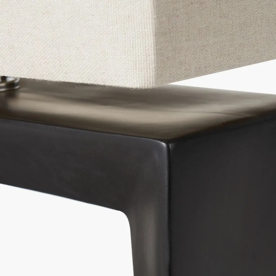 Block Black Ceramic Table Lamp with Neutral Shade