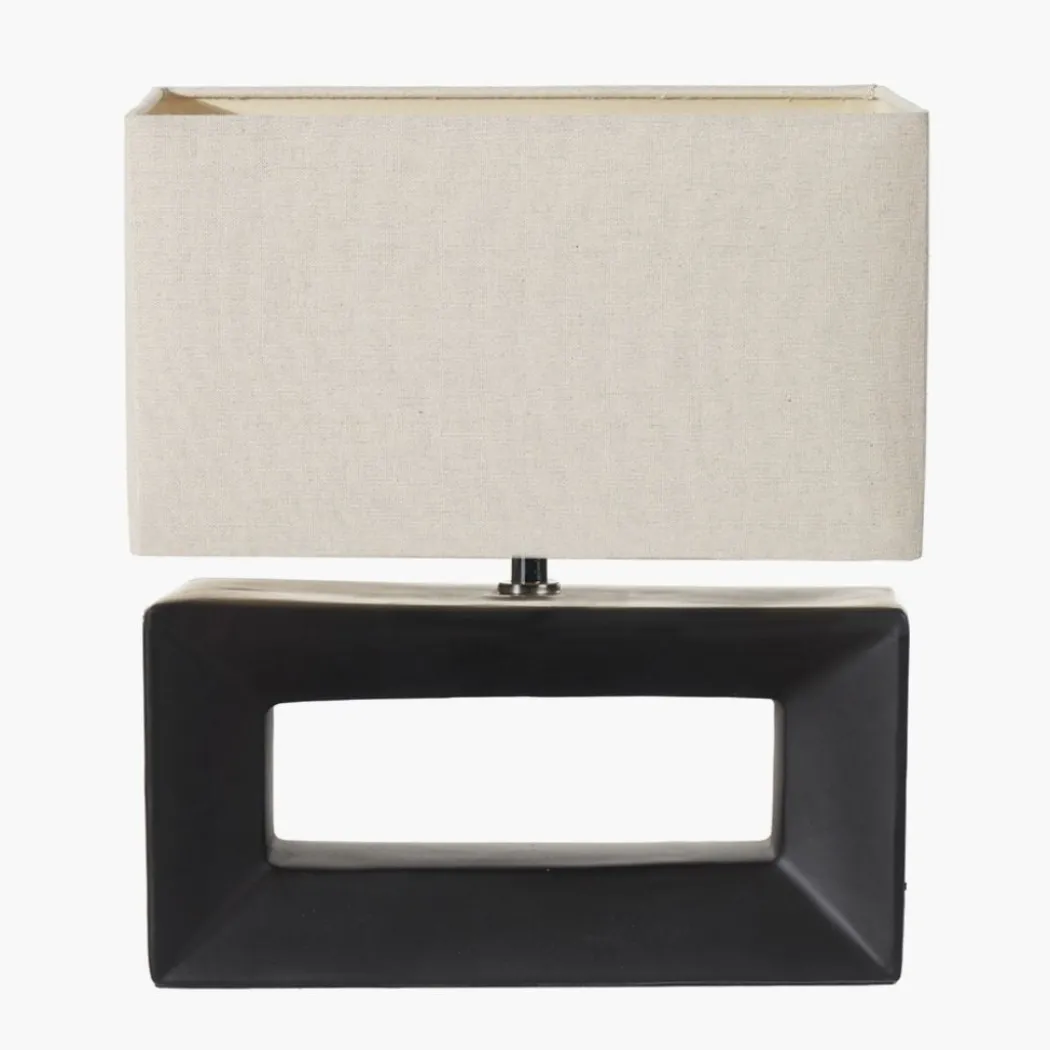 Block Black Ceramic Table Lamp with Neutral Shade