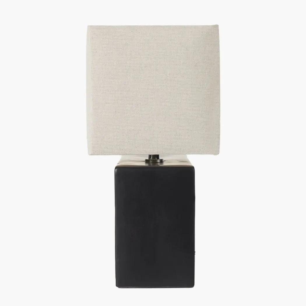 Block Black Ceramic Table Lamp with Neutral Shade