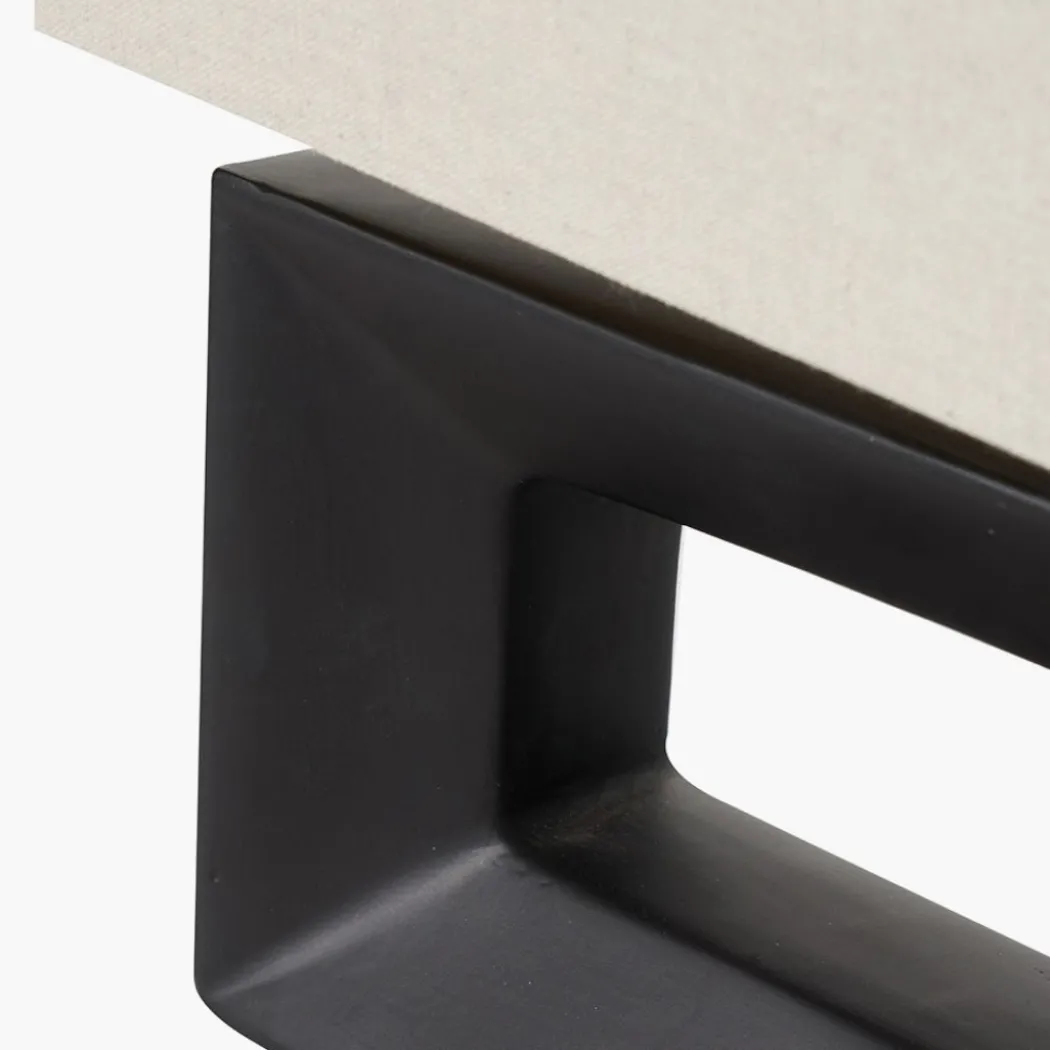 Block Black Ceramic Table Lamp with Neutral Shade