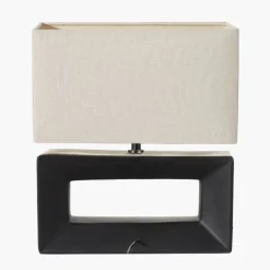 Block Black Ceramic Table Lamp with Neutral Shade