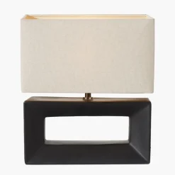 Block Black Ceramic Table Lamp with Neutral Shade
