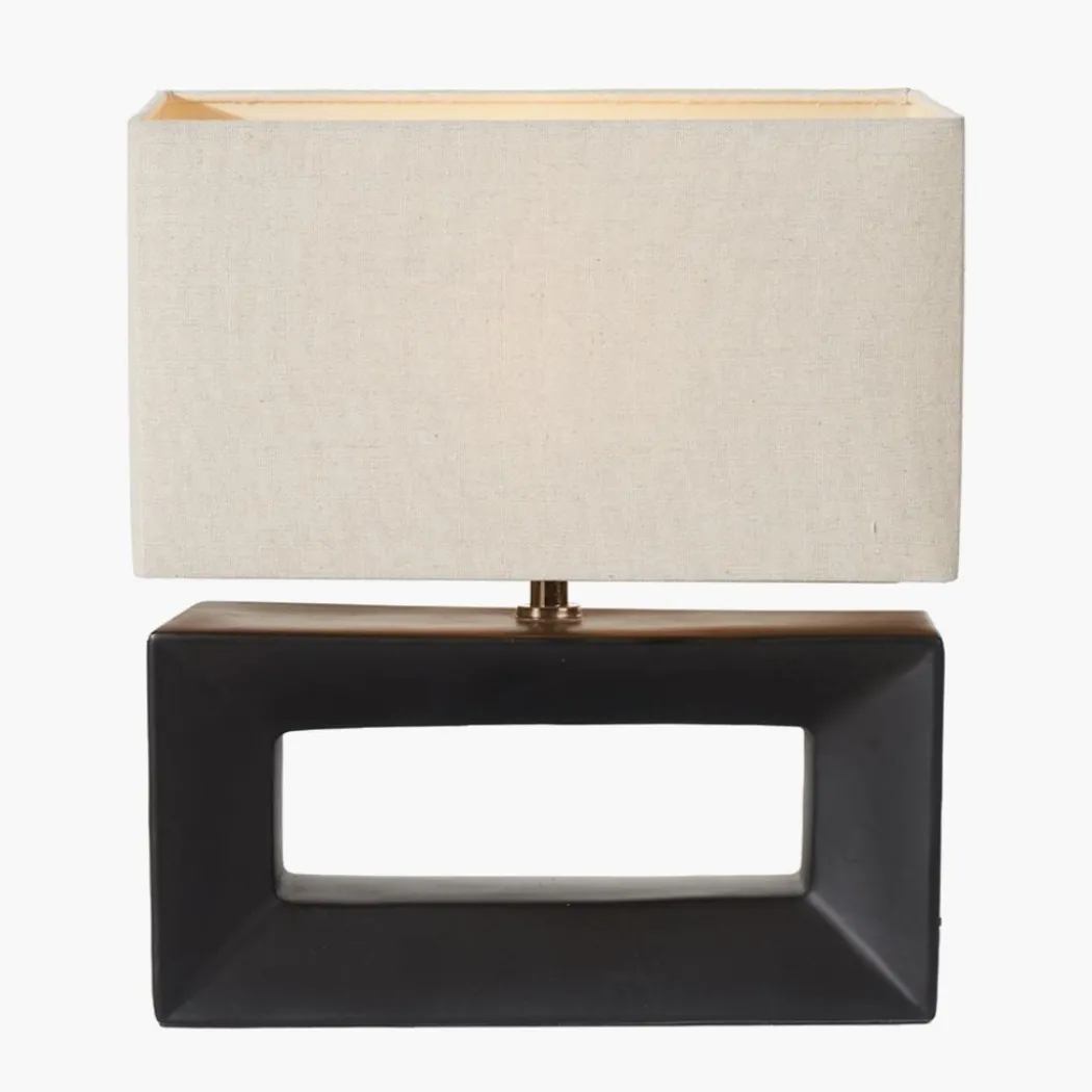 Block Black Ceramic Table Lamp with Neutral Shade