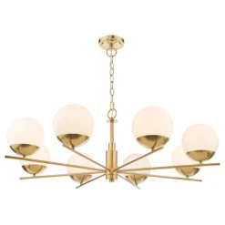 Bombazine Opal Glass & Brass 8 Light Ceiling Light