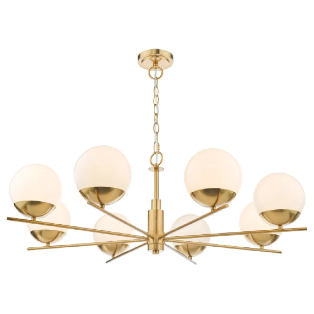 Bombazine Opal Glass & Brass 8 Light Ceiling Light