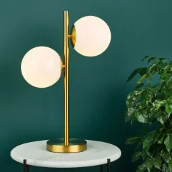 Bombazine Opal Glass & Brass Table Lamp