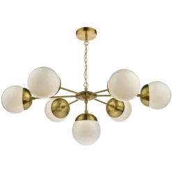 Bombazine Opal Glass and Brass 7 Light Ceiling Light