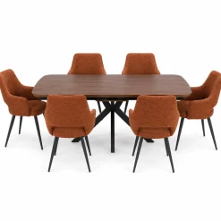 Boston 1400-1800mm Smoked Oak Table 6 Rust Ted Chairs