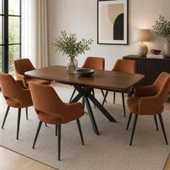 Boston 1400-1800mm Smoked Oak Table 6 Rust Ted Chairs